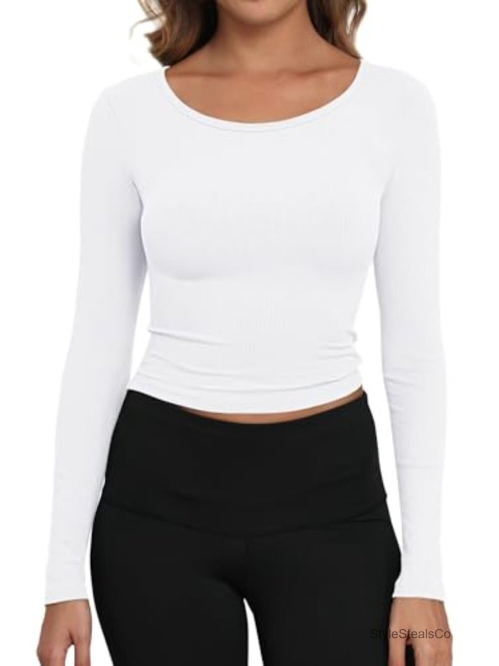 Women's Ribbed Knit Boat Neck Long Sleeve Crop Top Slim Fitted Stretchy